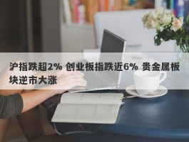 沪指跌超2% 创业板指跌近6% 贵金属板块逆市大涨