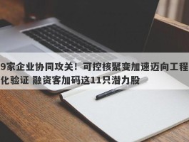 9家企业协同攻关！可控核聚变加速迈向工程化验证 融资客加码这11只潜力股