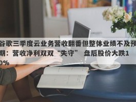 谷歌三季度云业务营收翻番但整体业绩不及预期：营收净利双双“失守” 盘后股价大跌10%