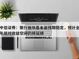 中信证券：银行板块基本面预期稳定，预计全年绝对收益空间仍将延续