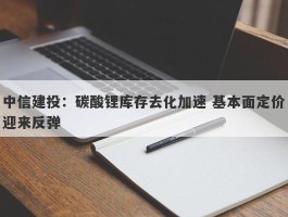 中信建投：碳酸锂库存去化加速 基本面定价迎来反弹