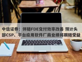 中信证券：伴随FDE交付效率改善 预计头部CSP、平台应用软件厂商业绩将跟随受益