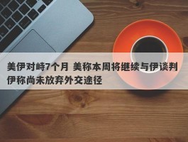 美伊对峙7个月 美称本周将继续与伊谈判 伊称尚未放弃外交途径