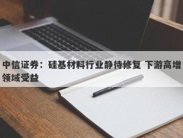中信证券：硅基材料行业静待修复 下游高增领域受益