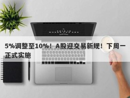 5%调整至10%！A股迎交易新规！下周一正式实施